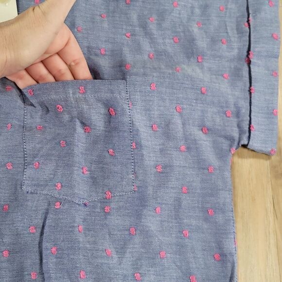 🔺️NWT Sim & Sam Blue & Pink Dotted Buttoned Cuffed Sleeve Top XLarge - Picture 5 of 10